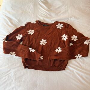 Kesley Jade Collections Brown Flower Cropped Sweater Size Small